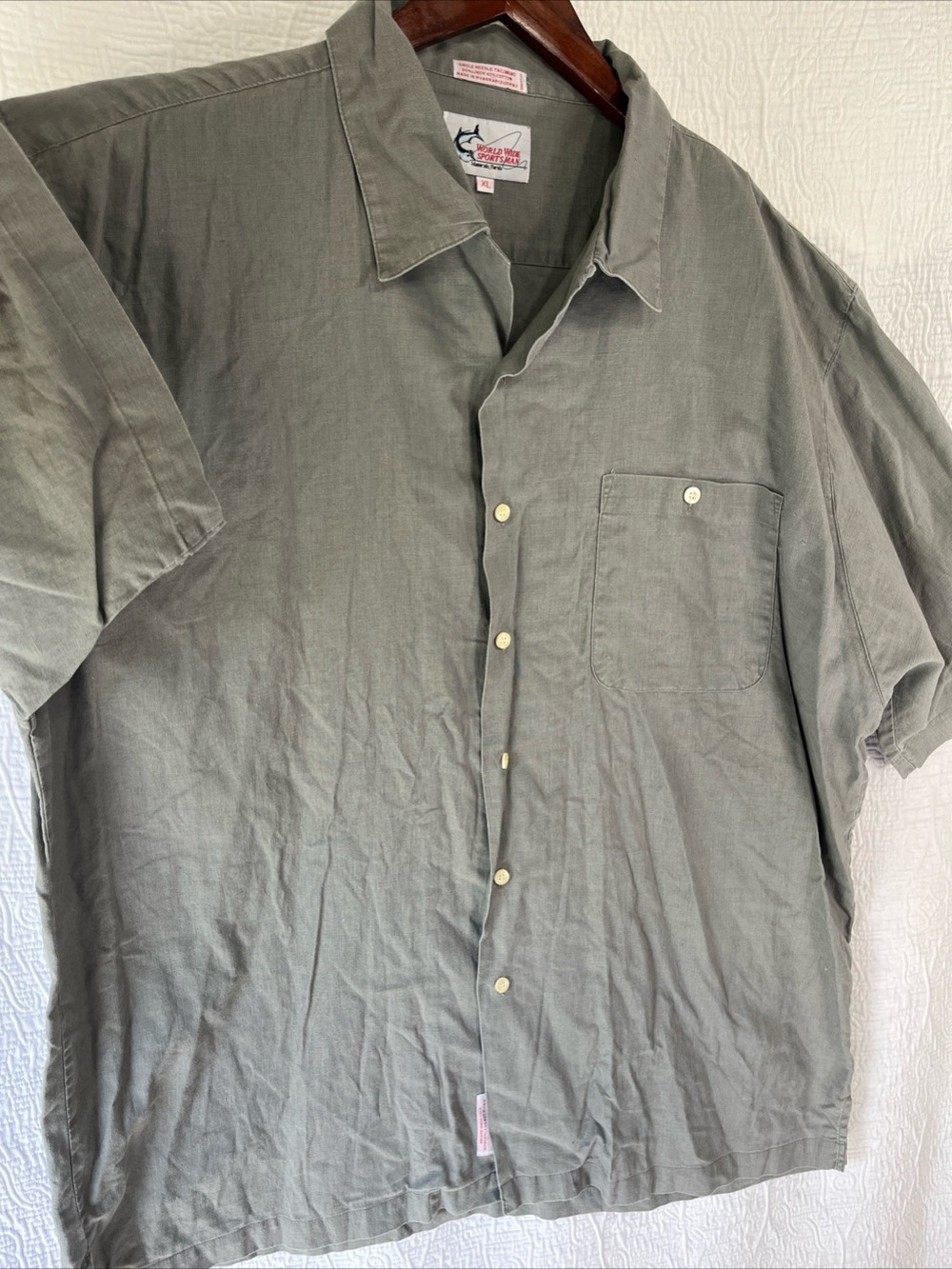 Vintage Linen Cotton Loop Collar World Wide Sportsman Shirt Men XL Short Sleeve